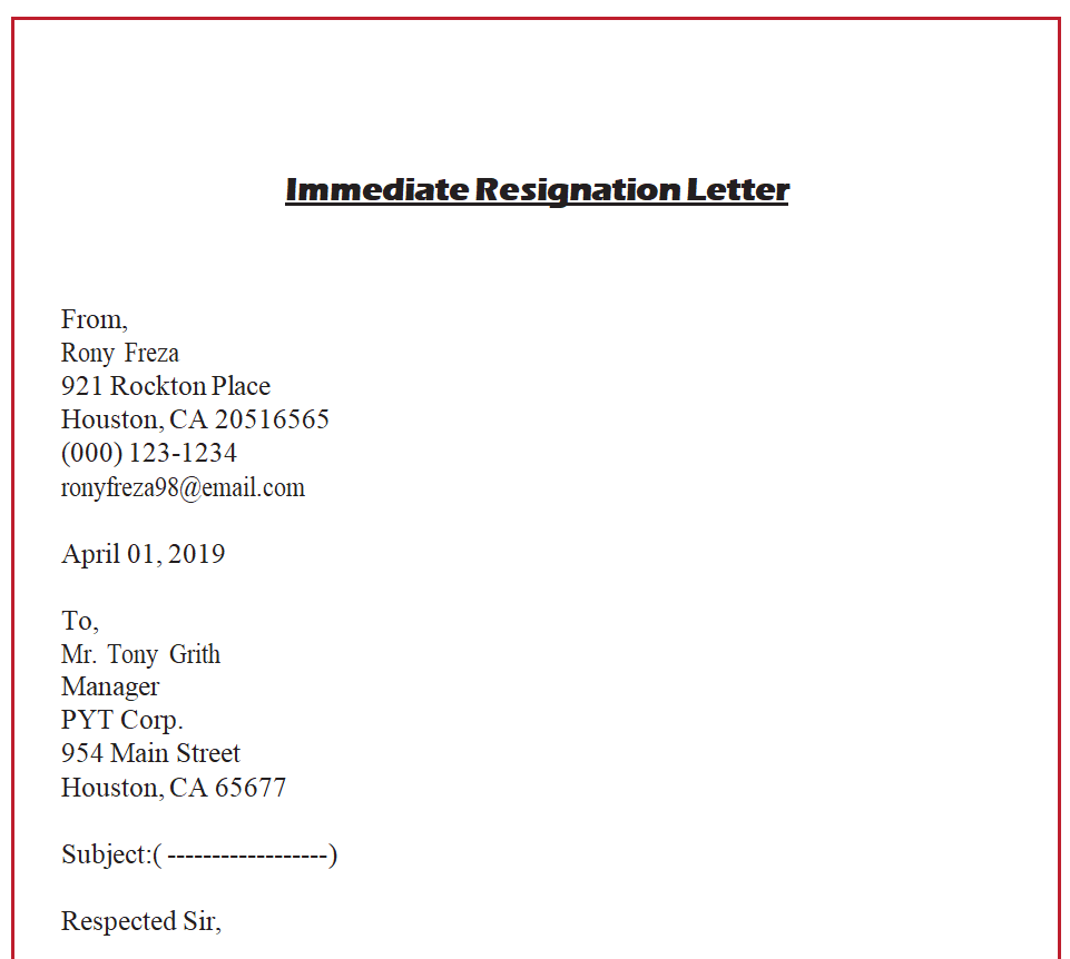 Practical Immediate Resignation Letter Samples Doc Templates Show