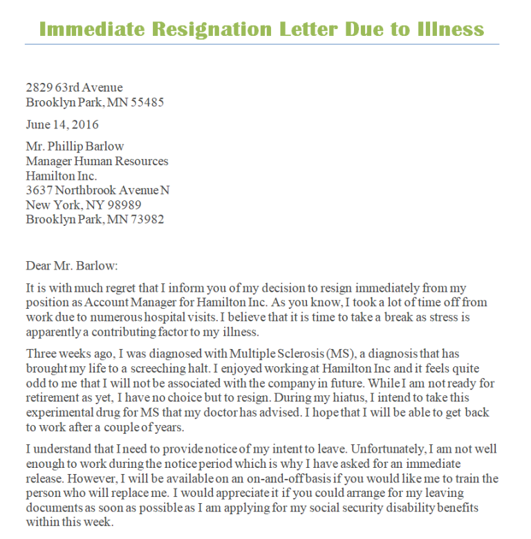 Practical Immediate Resignation Letter Samples Doc Templates Show