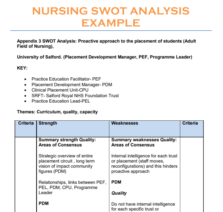 swot analysis in nursing essay