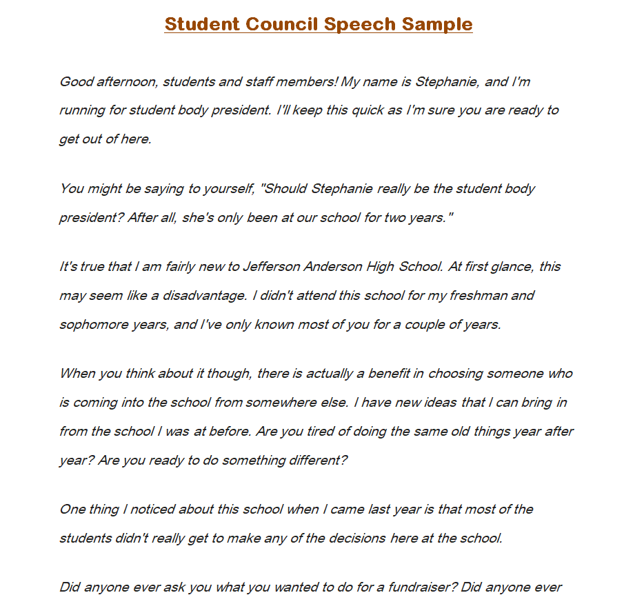 8+ Student Council Speech Examples + Tips For Writing A Perfect One ...