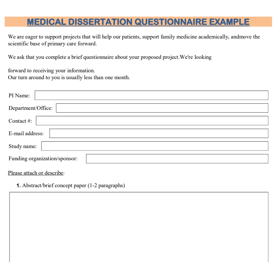 dissertation sample questionnaire