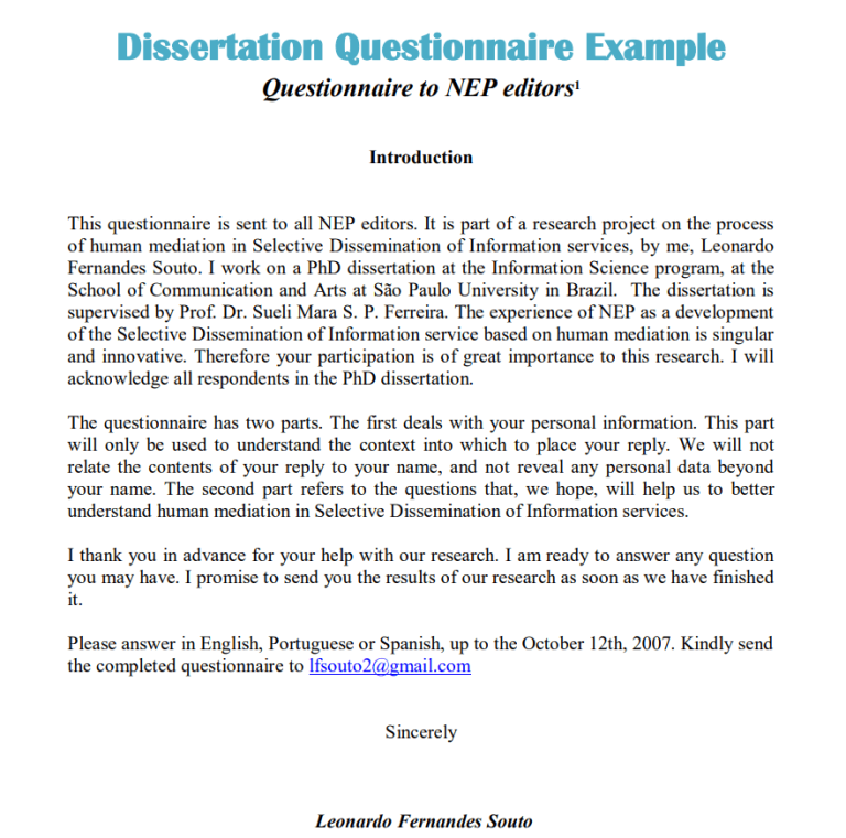 how to write a good dissertation questionnaire