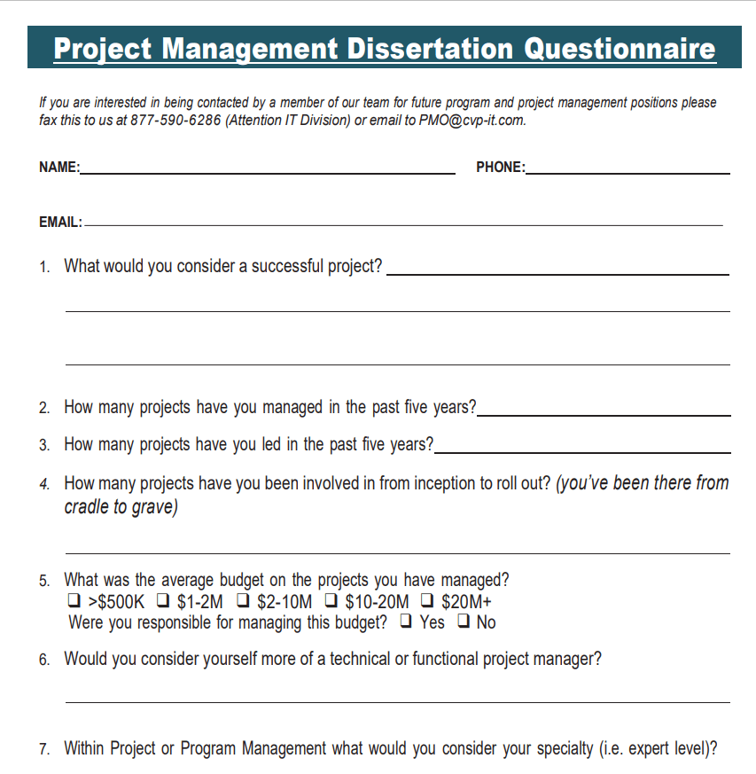 dissertation questionnaire sample