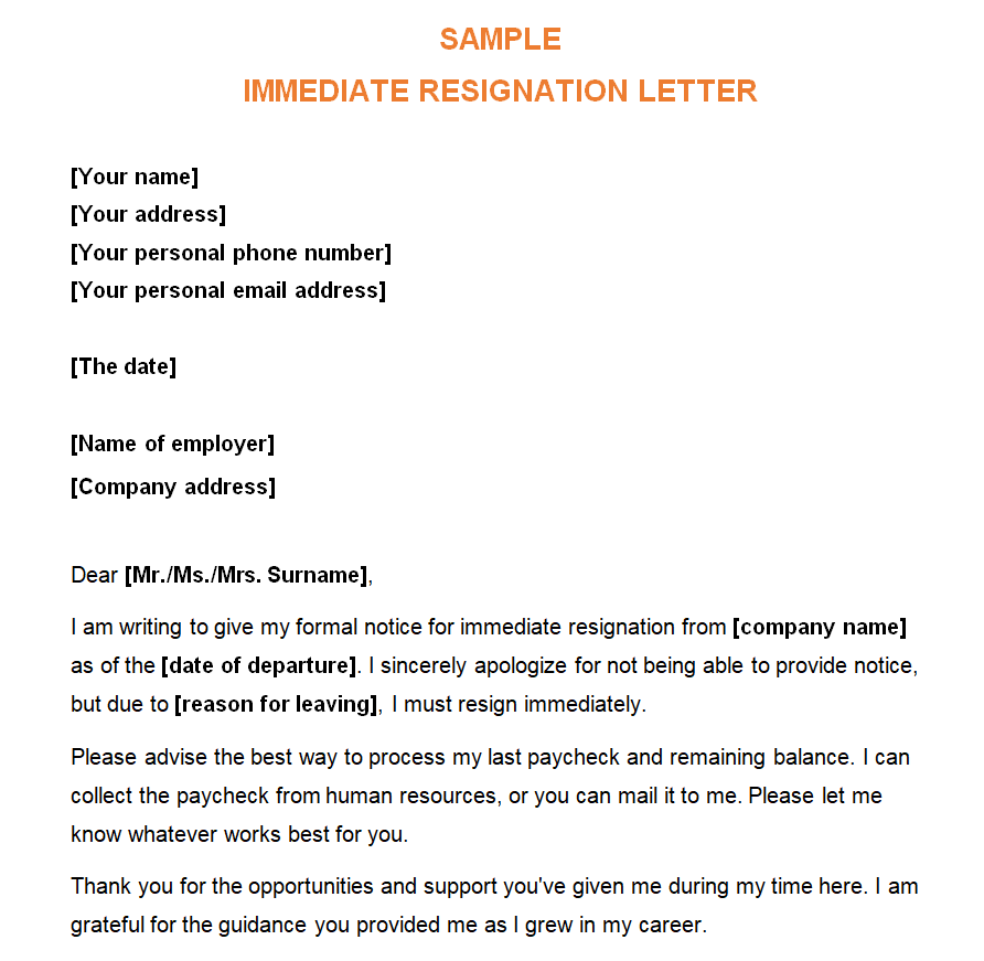 12+ Practical Immediate Resignation Letter Samples Doc - Templates Show