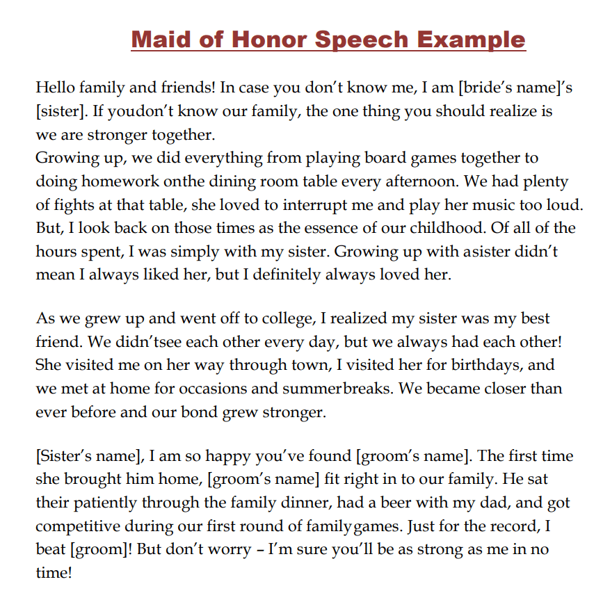 maid of honor speech examples sister in law