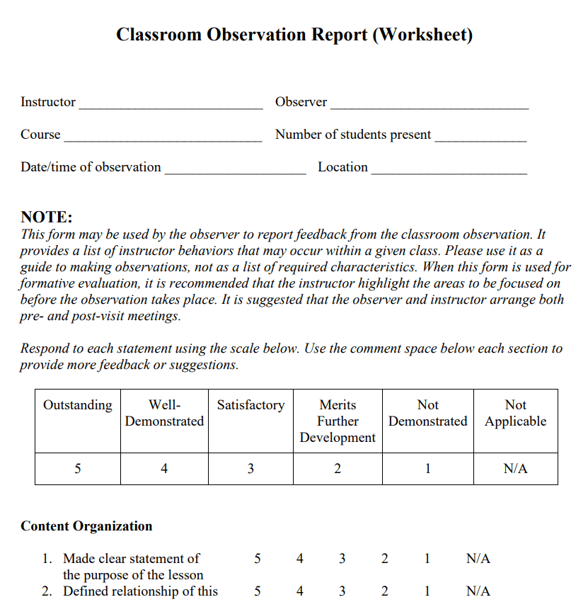 16+ Classroom Observation Report Samples [PDF & WORD] - Templates Show