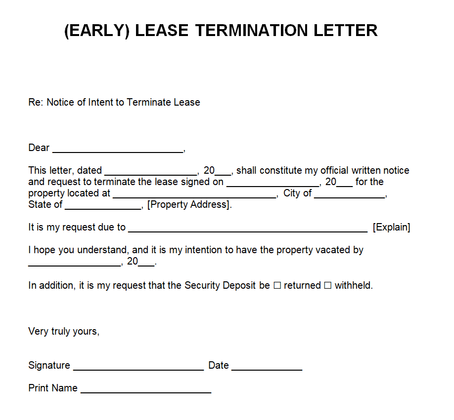 12+ Early Lease Termination Letter Templates in MS WORD - Templates Show