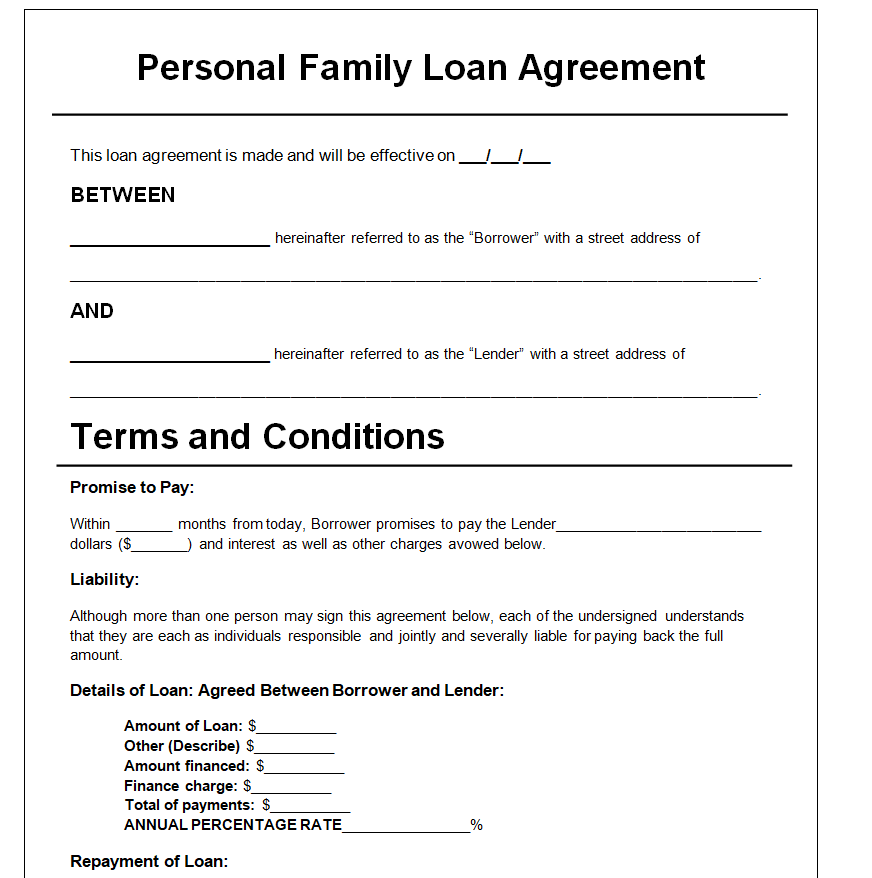 14+ BEST Family Loan Agreement Templates - Templates Show