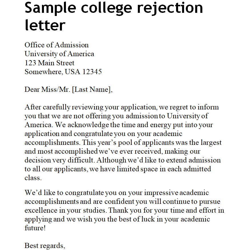 10 FREE College Rejection Letter Templates (WORD) - Templates Show