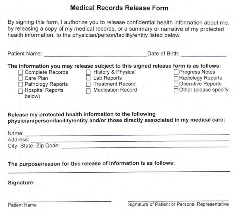 Download 30 FREE Medical Records Release Form Templates [DOC & PDF]
