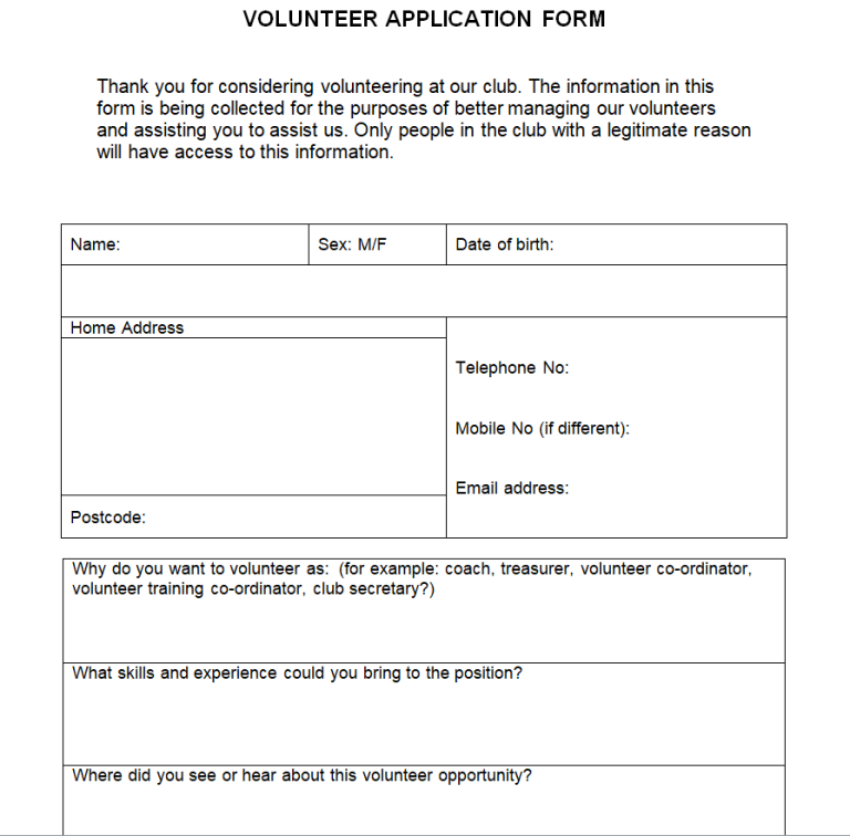 30 Printable Volunteer Application Form Templates 30 Printable Volunteer Application Form Templates