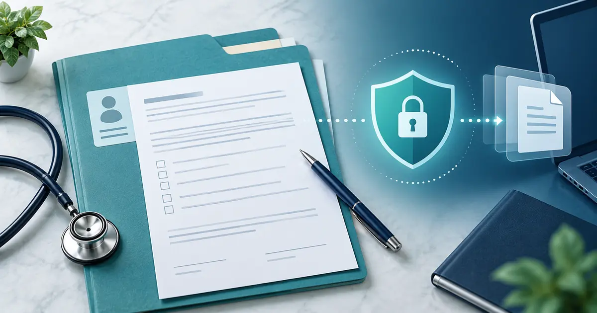 Professional medical records release form with secure patient file and healthcare privacy concept