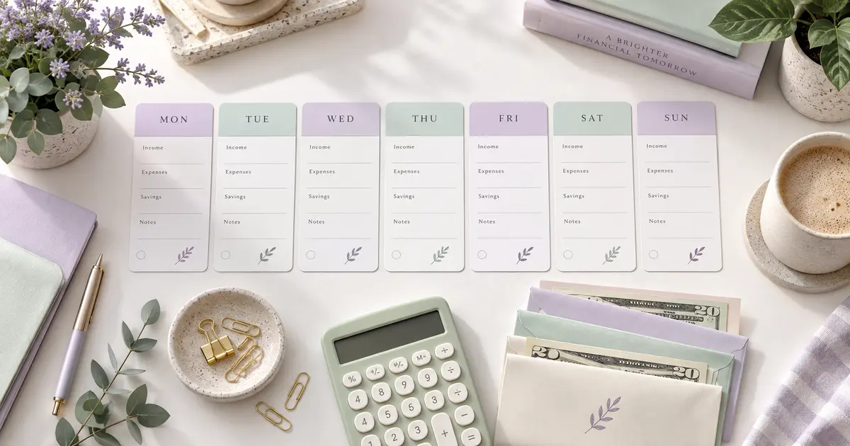 Weekly budget planner with calculator and cash envelopes